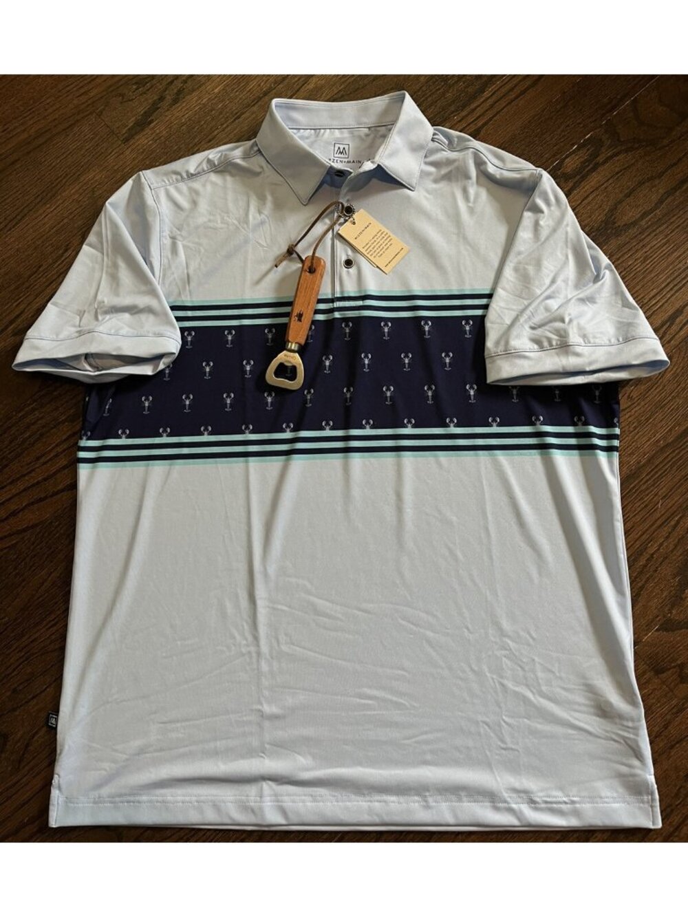 NWT Mizzen+Main Versa Golf Polo Shirt Mens Sz XL Trim Blue Lobster Print $98